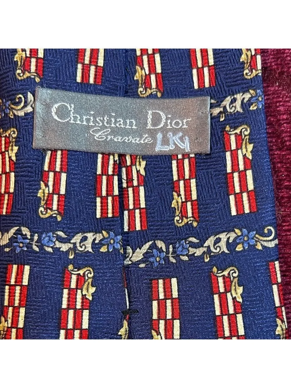 Christian Dior Red and Blue 100% Silk Men's Tie